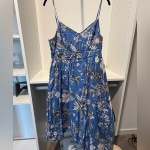 J Crew Linen Tropical Print Fit & Flare Spaghetti Strap Dress